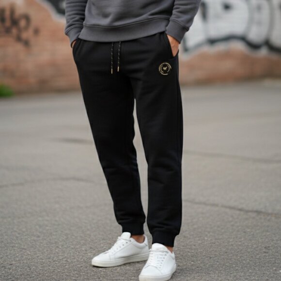 Emporio Armani Mens Black Cotton Blend Sweatpants trousers, with logo patch - Picture 1 of 7